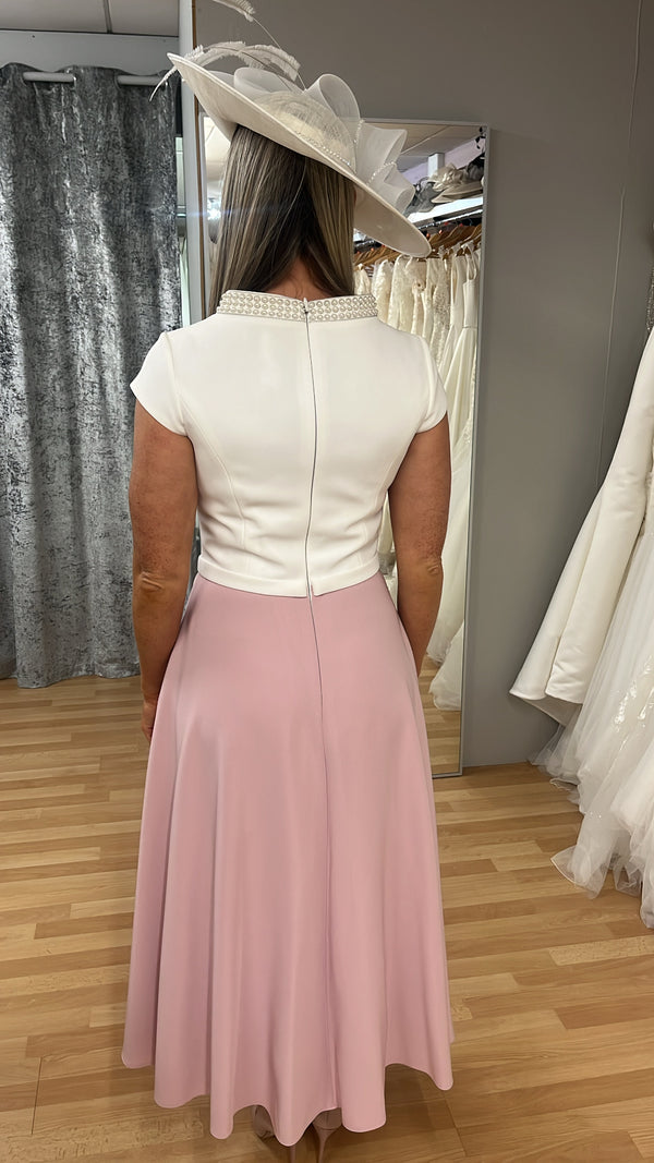 Veni Infantino Pink/Ivory Midi Length Mother Of The Bride Dress Size 10