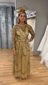 Veni Infantino Gold Full Length Sequins Mother Of The Bride/Groom Dress Size 12