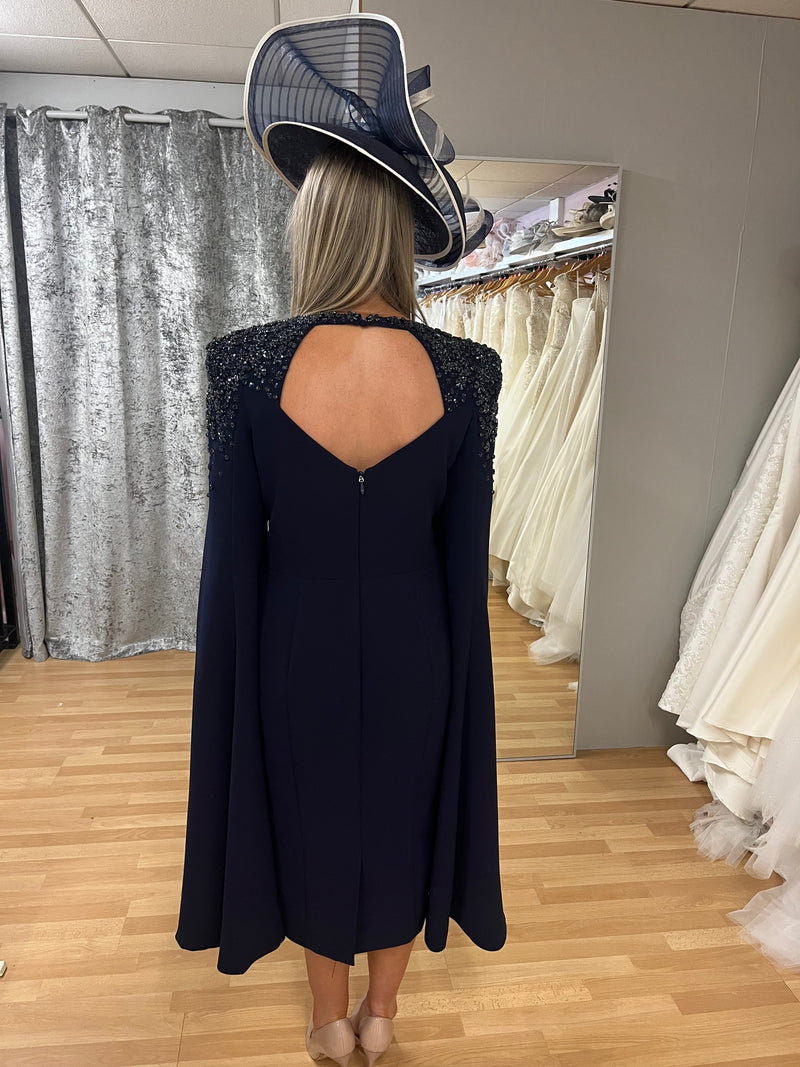 Veni Infantino 29732 Navy Cape Sleeve Mother Of The Bride Dress Size 14