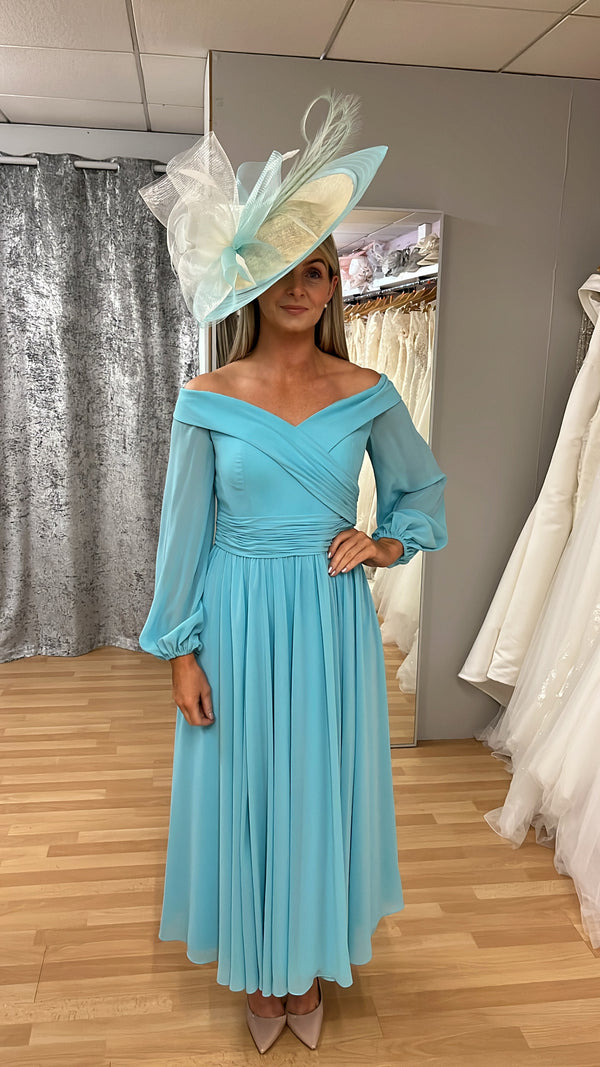 Veni Infantino 22664 Turquoise Chiffon Mother Of The Bride/Groom Dress Size 10
