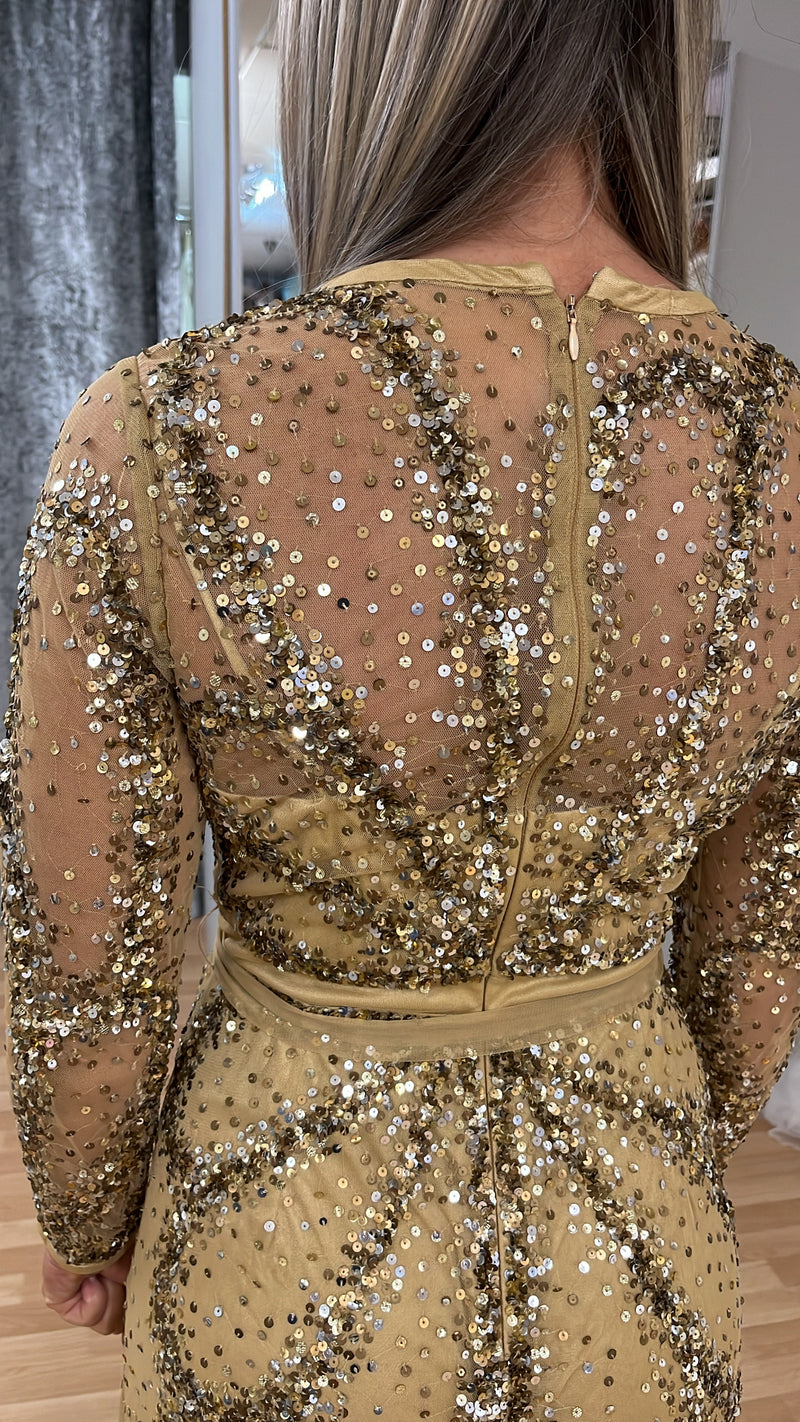 Veni Infantino Gold Full Length Sequins Mother Of The Bride/Groom Dress Size 12