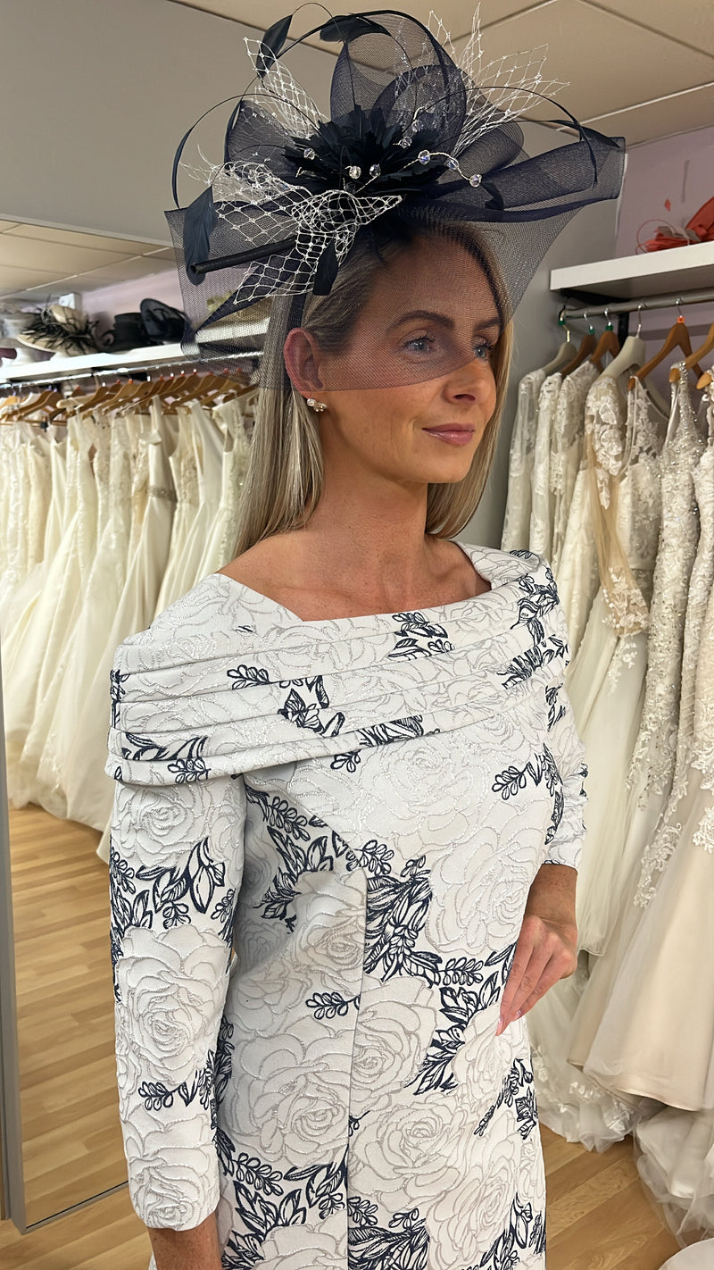 Cassandra Silver / Navy Mother Of The Bride Dress Size 16