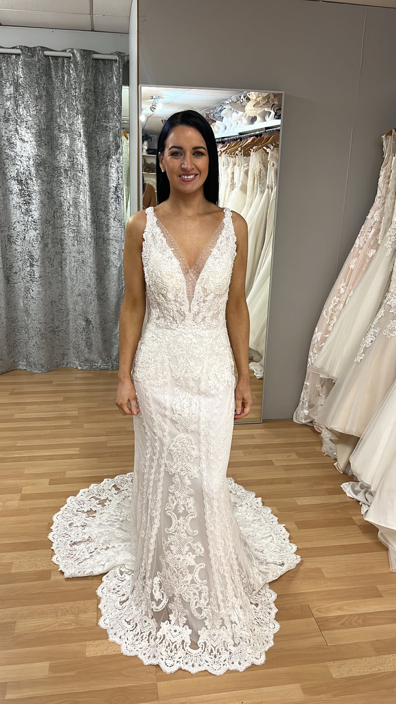 Mon Cheri 218175 Wedding Dress Size 8 New Diamond White