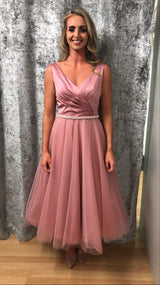 True Bride E158 Dusky Pink Bridesmaid Dress Tea Length